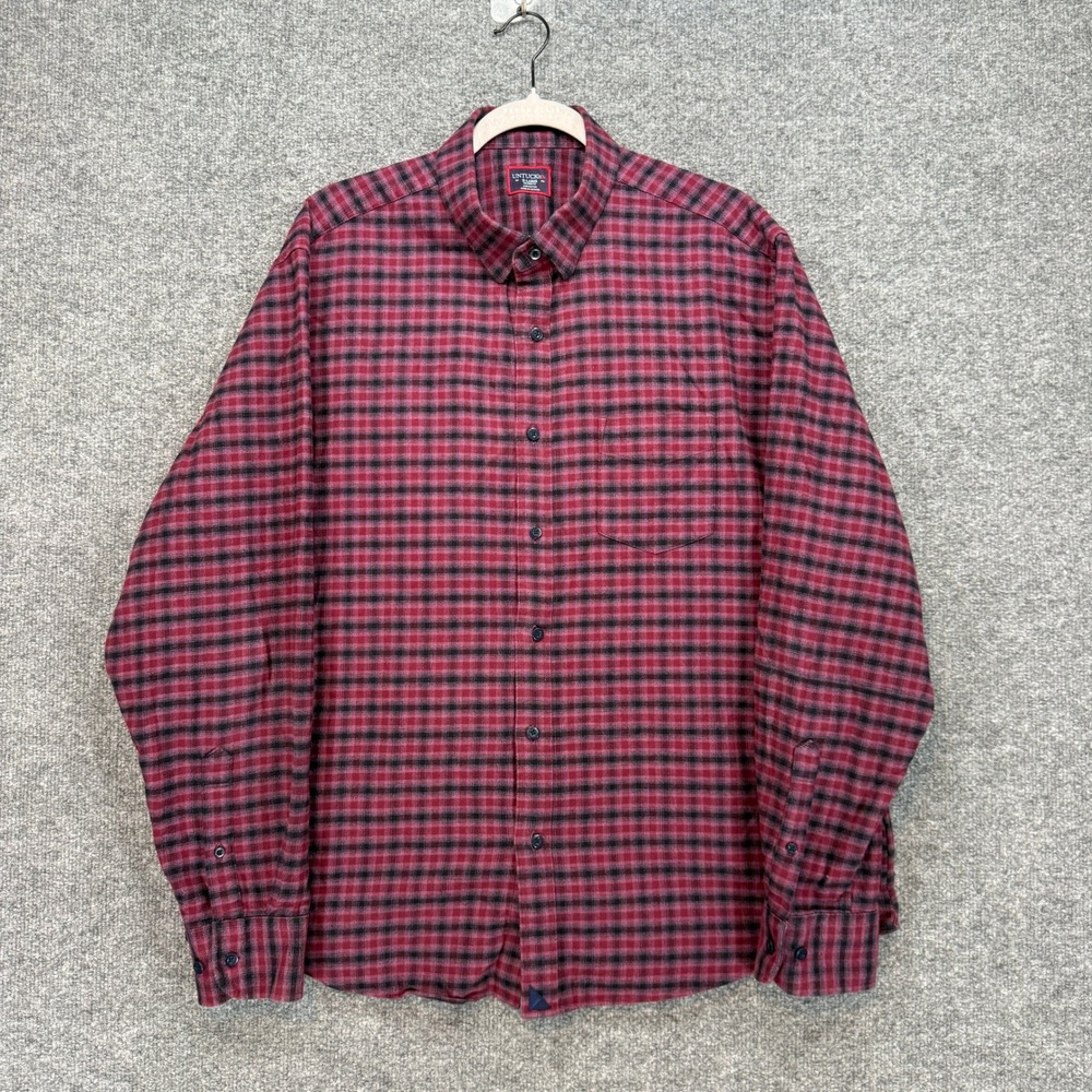 Untuckit Flannel Shirt‎ Mens XL Red Plaid Relaxed Fit Calder Cotton Button Up